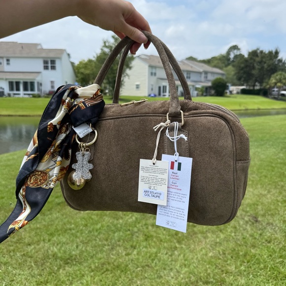 Isadora Elegant Brown taupe Women's suede Handbag made in Italy - Picture 1 of 5